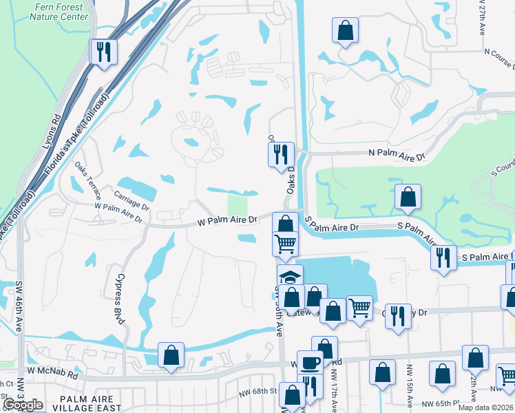 map of restaurants, bars, coffee shops, grocery stores, and more near 4015 West Palm Aire Drive in Pompano Beach