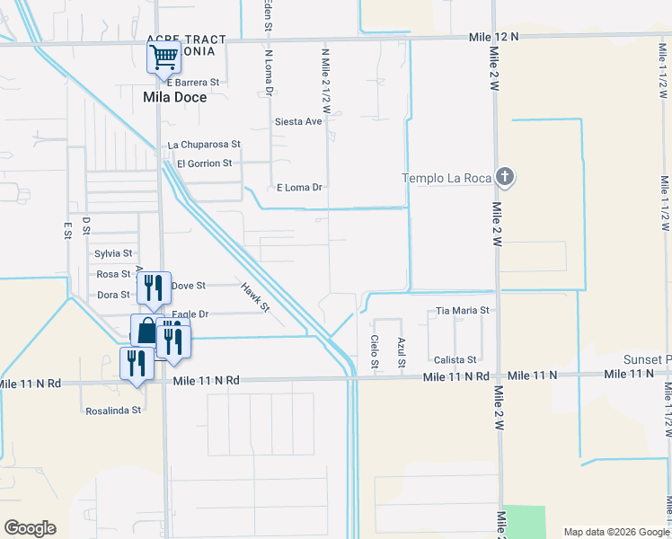 map of restaurants, bars, coffee shops, grocery stores, and more near 6120 Mile 2 1/2 West Road in Mercedes