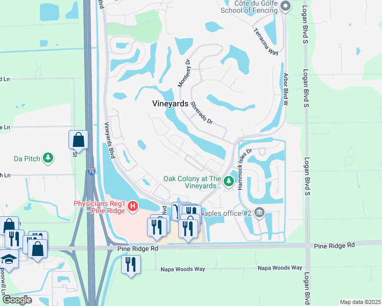 map of restaurants, bars, coffee shops, grocery stores, and more near 176 Vista Lane in Naples