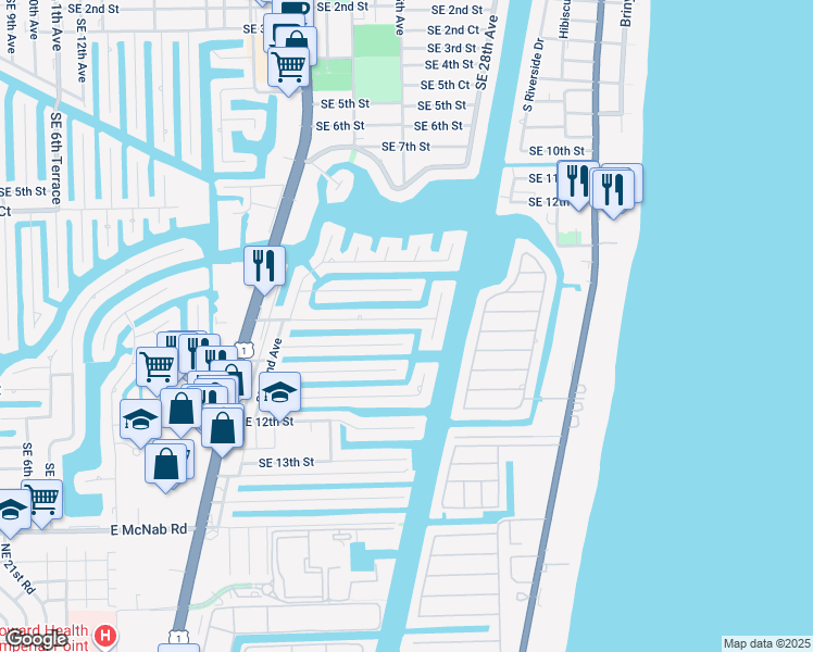 map of restaurants, bars, coffee shops, grocery stores, and more near 2629 Southeast 10th Street in Pompano Beach
