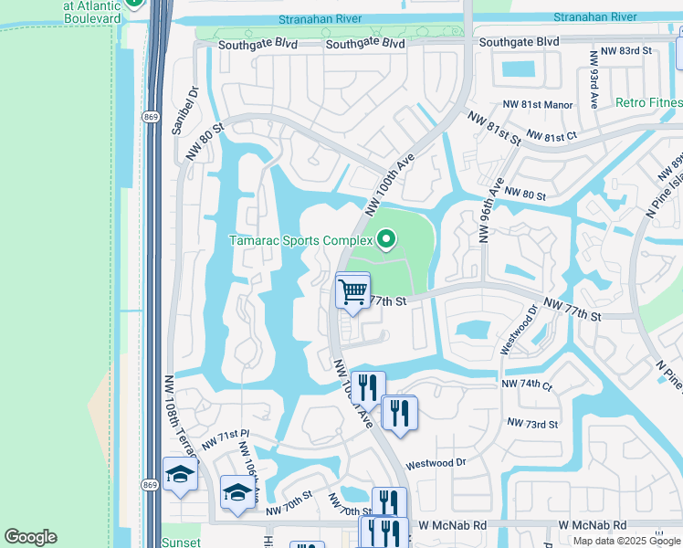 map of restaurants, bars, coffee shops, grocery stores, and more near in Tamarac