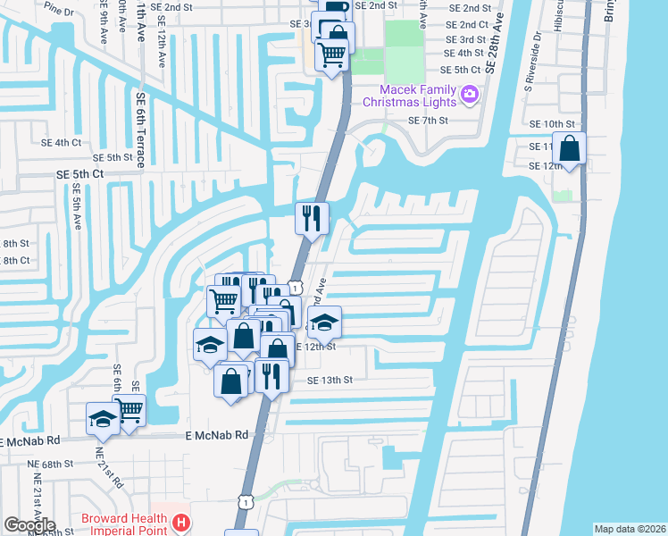 map of restaurants, bars, coffee shops, grocery stores, and more near 2200 Southeast 9th Street in Pompano Beach