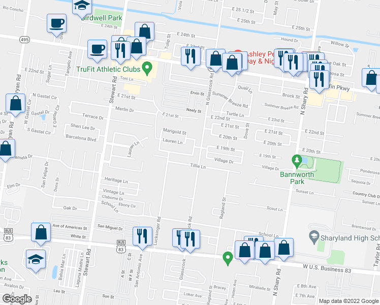 map of restaurants, bars, coffee shops, grocery stores, and more near 1603 Primrose Avenue in Mission