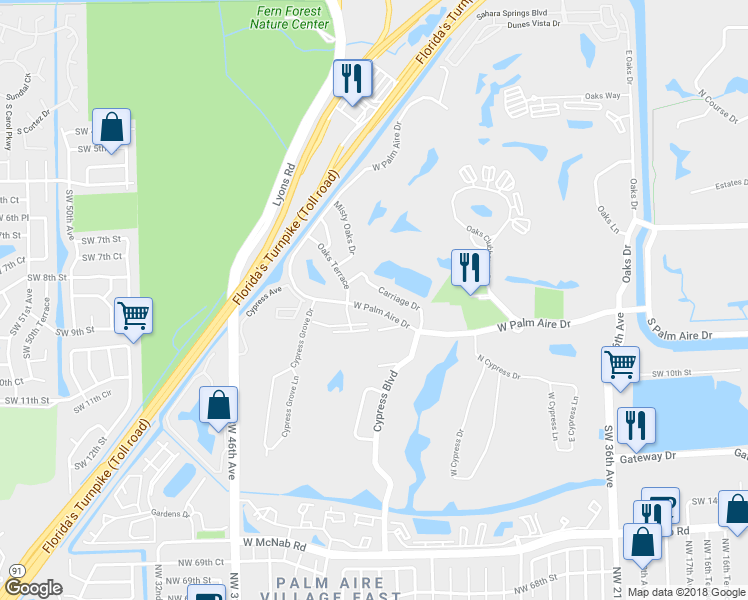 map of restaurants, bars, coffee shops, grocery stores, and more near 4117 West Palm Aire Drive in Pompano Beach