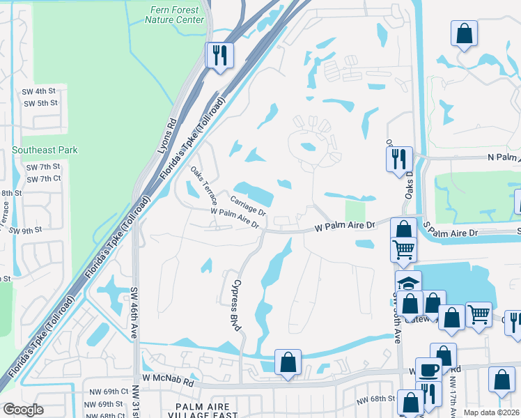 map of restaurants, bars, coffee shops, grocery stores, and more near 4102 Carriage Drive in Pompano Beach