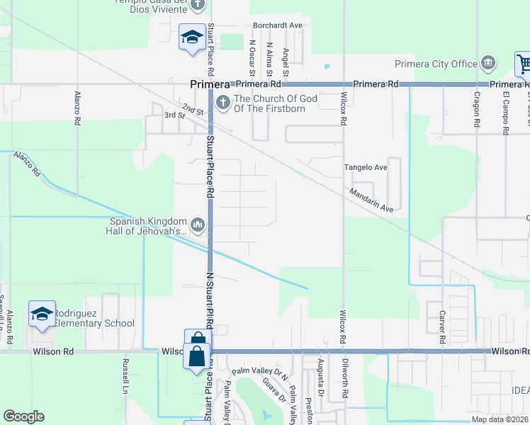 map of restaurants, bars, coffee shops, grocery stores, and more near 16730 East Barger Court in Harlingen