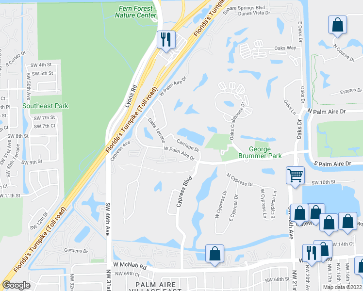map of restaurants, bars, coffee shops, grocery stores, and more near 4102 Carriage Drive in Pompano Beach