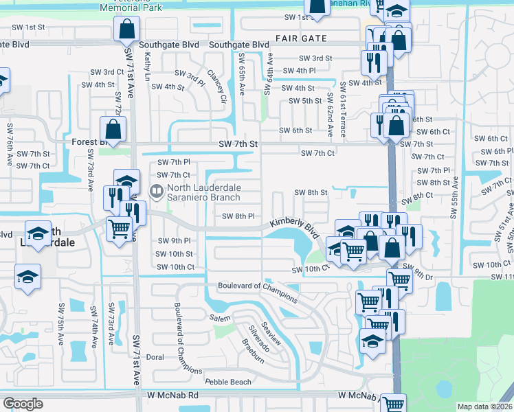map of restaurants, bars, coffee shops, grocery stores, and more near 872 Southwest 64th Terrace in North Lauderdale