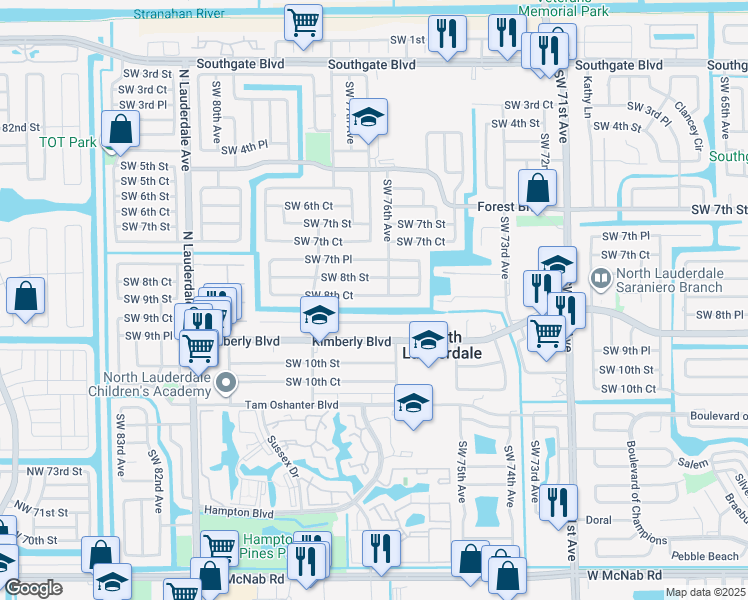 map of restaurants, bars, coffee shops, grocery stores, and more near 7701 Southwest 9th Street in North Lauderdale