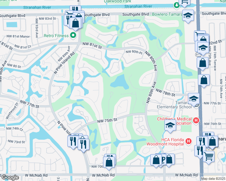 map of restaurants, bars, coffee shops, grocery stores, and more near 7605 Black Olive Way in Tamarac