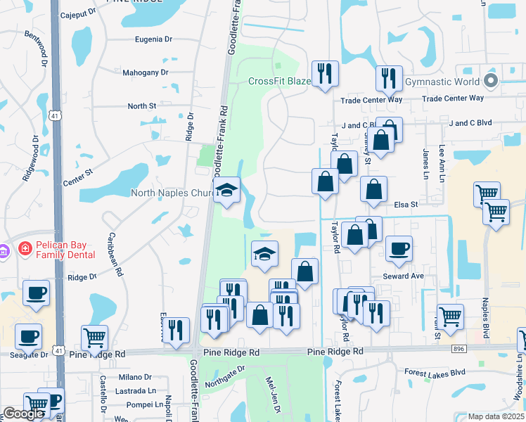 map of restaurants, bars, coffee shops, grocery stores, and more near 6516 Autumn Woods Boulevard in Naples