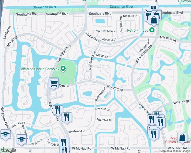 map of restaurants, bars, coffee shops, grocery stores, and more near 9525 Weldon Circle in Tamarac