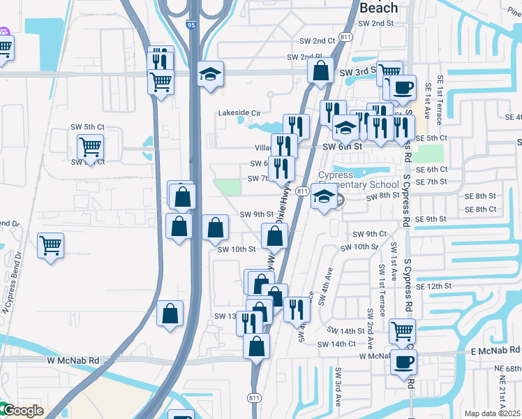 map of restaurants, bars, coffee shops, grocery stores, and more near 904 Southwest 10th Drive in Pompano Beach