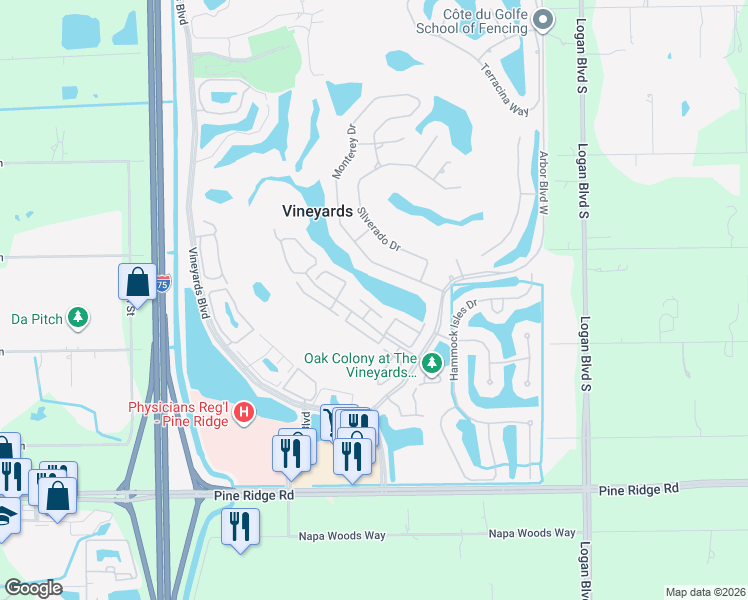 map of restaurants, bars, coffee shops, grocery stores, and more near 164 Vista Lane in Naples