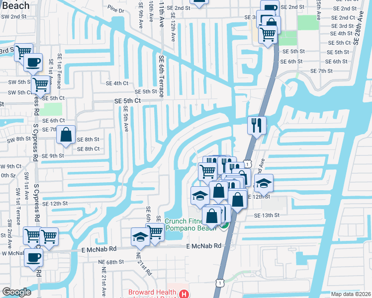 map of restaurants, bars, coffee shops, grocery stores, and more near 977 Southeast 9th Avenue in Pompano Beach