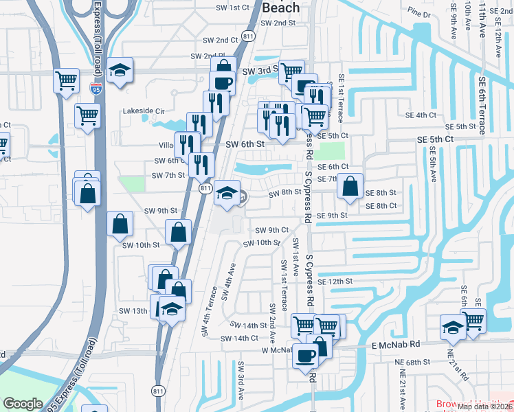 map of restaurants, bars, coffee shops, grocery stores, and more near 261 Southwest 9th Street in Pompano Beach