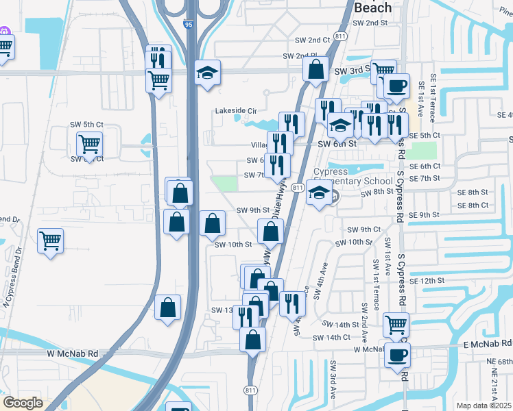 map of restaurants, bars, coffee shops, grocery stores, and more near 904 Southwest 10th Drive in Pompano Beach