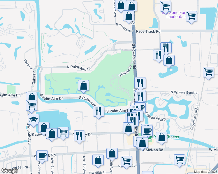 map of restaurants, bars, coffee shops, grocery stores, and more near 2681 South Course Drive in Pompano Beach