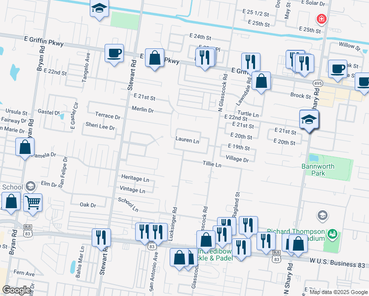 map of restaurants, bars, coffee shops, grocery stores, and more near 1802 Crown Pointe Boulevard in Mission