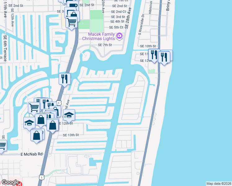 map of restaurants, bars, coffee shops, grocery stores, and more near 2738 Southeast 9th Street in Pompano Beach