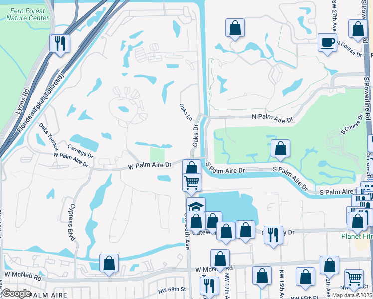 map of restaurants, bars, coffee shops, grocery stores, and more near 4010 West Palm Aire Drive in Pompano Beach