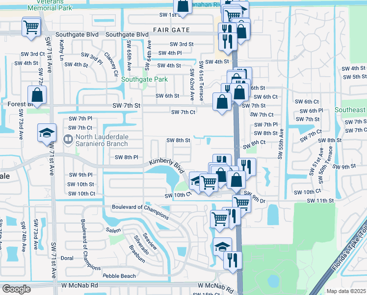 map of restaurants, bars, coffee shops, grocery stores, and more near 6260 Southwest 8th Place in North Lauderdale