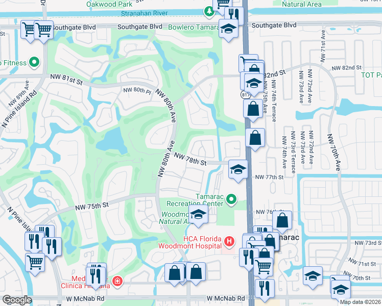 map of restaurants, bars, coffee shops, grocery stores, and more near 7844 Beechfern Circle in Tamarac