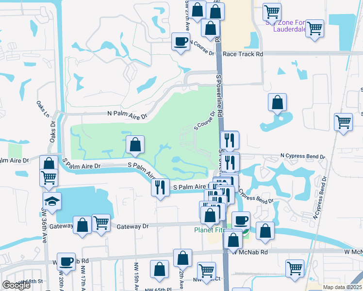 map of restaurants, bars, coffee shops, grocery stores, and more near 2681 South Course Drive in Pompano Beach