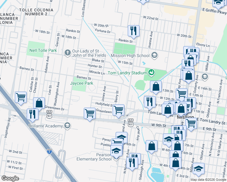 map of restaurants, bars, coffee shops, grocery stores, and more near 919 West Burney Drive in Mission