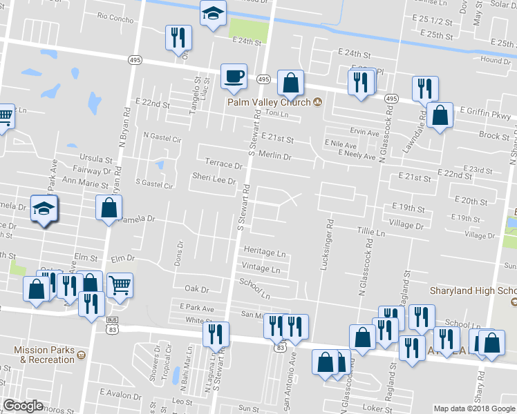 map of restaurants, bars, coffee shops, grocery stores, and more near 1604 Crown Pointe Boulevard in Mission