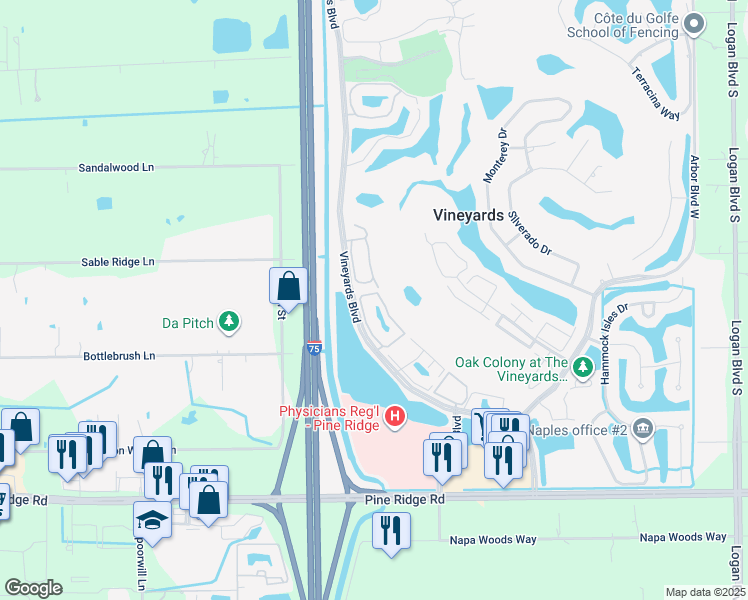 map of restaurants, bars, coffee shops, grocery stores, and more near 195 Vintage Circle in Naples