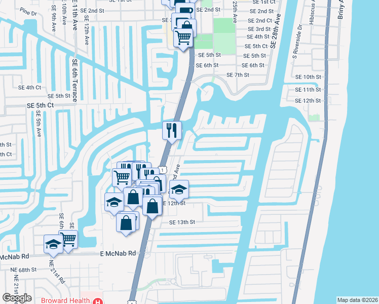 map of restaurants, bars, coffee shops, grocery stores, and more near 845 Southeast 22nd Avenue in Pompano Beach