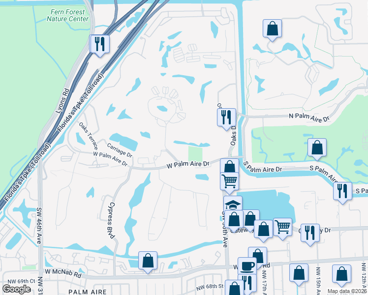 map of restaurants, bars, coffee shops, grocery stores, and more near 3500 Oaks Clubhouse Drive in Pompano Beach