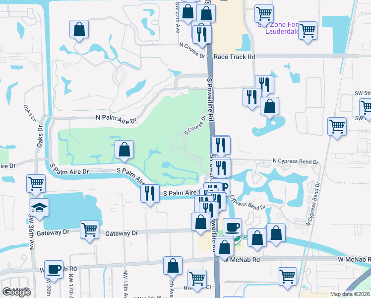 map of restaurants, bars, coffee shops, grocery stores, and more near 2650 South Course Drive in Pompano Beach