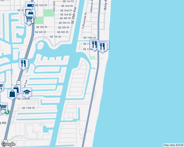 map of restaurants, bars, coffee shops, grocery stores, and more near 1390 East Terra Mar Drive in Pompano Beach