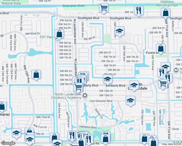 map of restaurants, bars, coffee shops, grocery stores, and more near 721 Southwest 79th Avenue in North Lauderdale