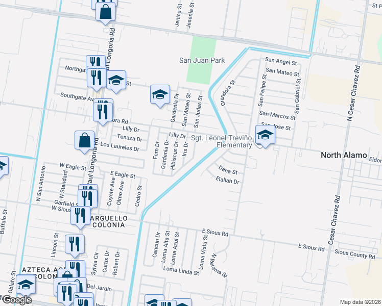 map of restaurants, bars, coffee shops, grocery stores, and more near 2703 Monte Grande Drive in San Juan