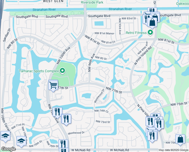 map of restaurants, bars, coffee shops, grocery stores, and more near 9525 Weldon Circle in Tamarac