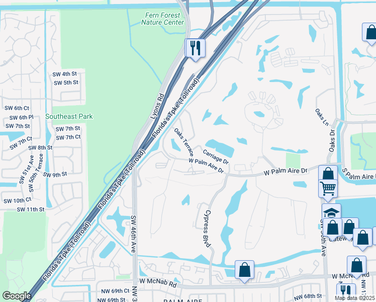 map of restaurants, bars, coffee shops, grocery stores, and more near 4240 Oaks Terrace in Pompano Beach