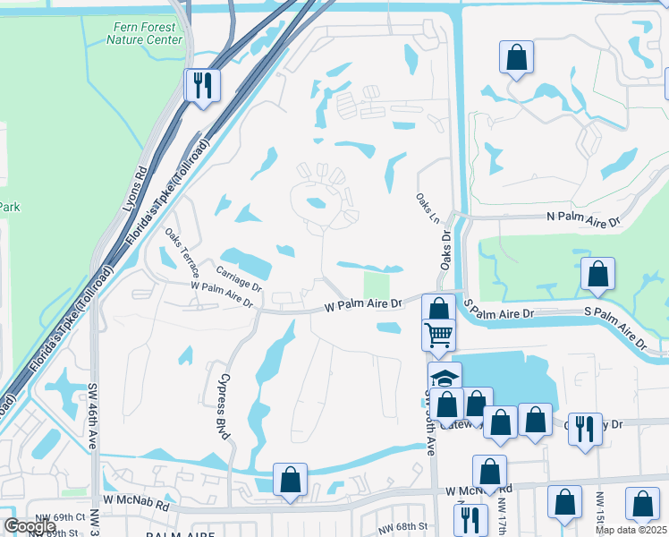 map of restaurants, bars, coffee shops, grocery stores, and more near 3600 Oaks Clubhouse Drive in Pompano Beach