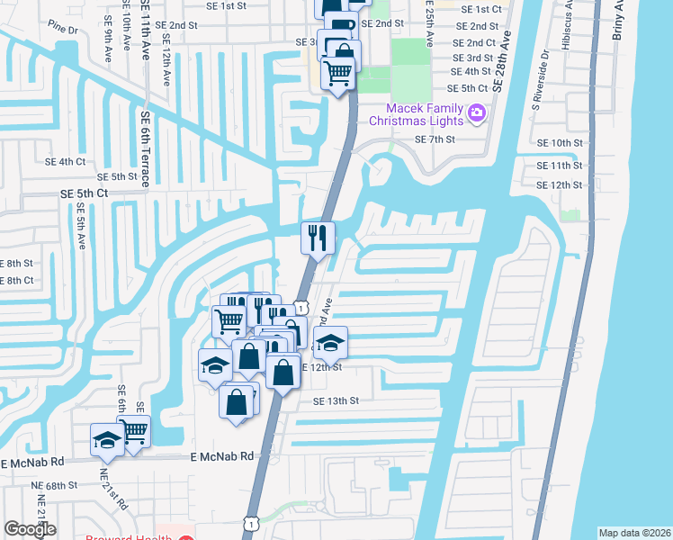map of restaurants, bars, coffee shops, grocery stores, and more near 845 Southeast 22nd Avenue in Pompano Beach
