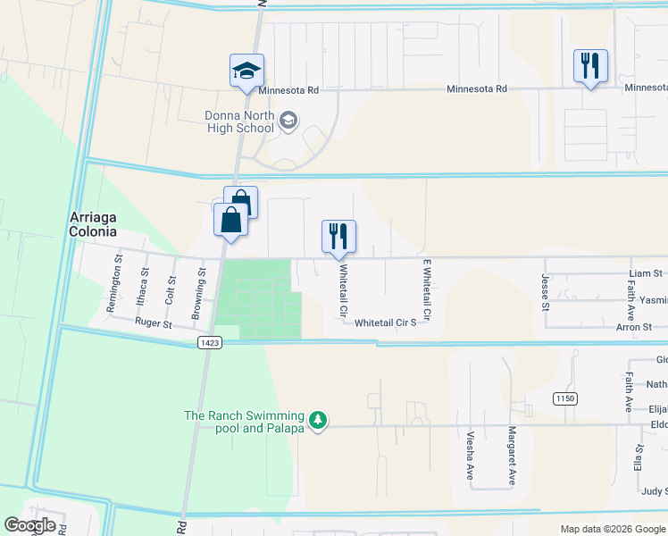 map of restaurants, bars, coffee shops, grocery stores, and more near 891 Earling Road in Donna