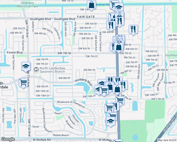 map of restaurants, bars, coffee shops, grocery stores, and more near 6281 Southwest 8th Street in North Lauderdale