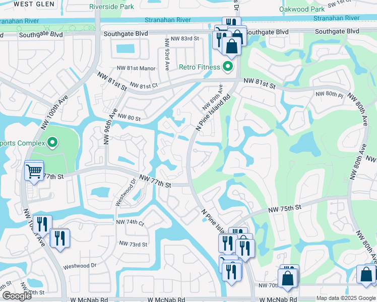 map of restaurants, bars, coffee shops, grocery stores, and more near 7901 Northwest 88th Avenue in Tamarac