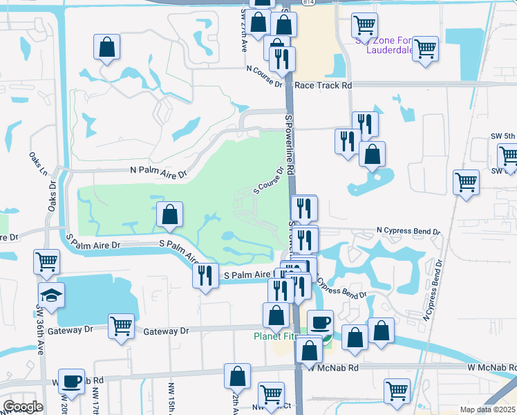 map of restaurants, bars, coffee shops, grocery stores, and more near 2650 South Course Drive in Pompano Beach