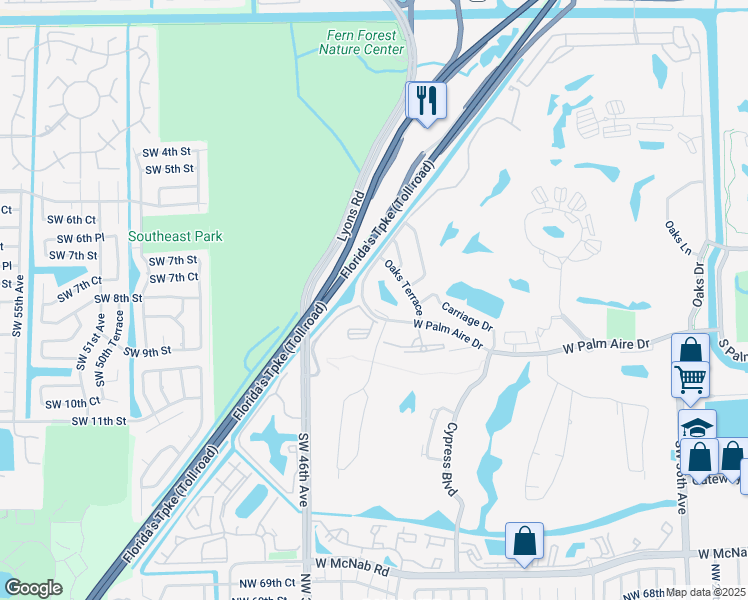 map of restaurants, bars, coffee shops, grocery stores, and more near 4261 West Palm Aire Drive in Pompano Beach