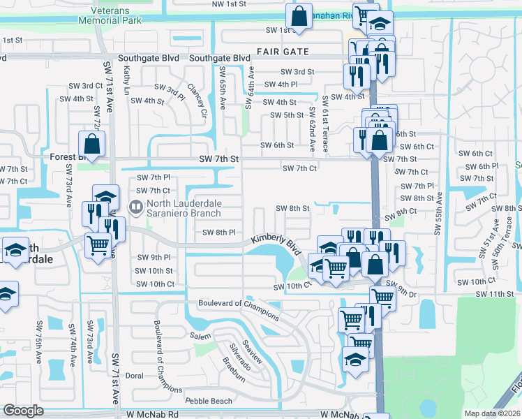 map of restaurants, bars, coffee shops, grocery stores, and more near 6361 Southwest 8th Street in North Lauderdale