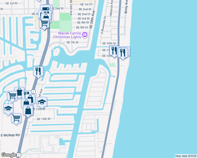 map of restaurants, bars, coffee shops, grocery stores, and more near 3251 Aqua Vista Drive in Pompano Beach