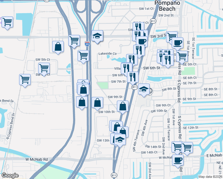 map of restaurants, bars, coffee shops, grocery stores, and more near 771 Southwest 8th Street in Pompano Beach