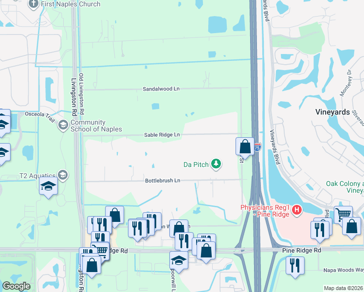 map of restaurants, bars, coffee shops, grocery stores, and more near 6670 Sable Ridge Lane in Naples